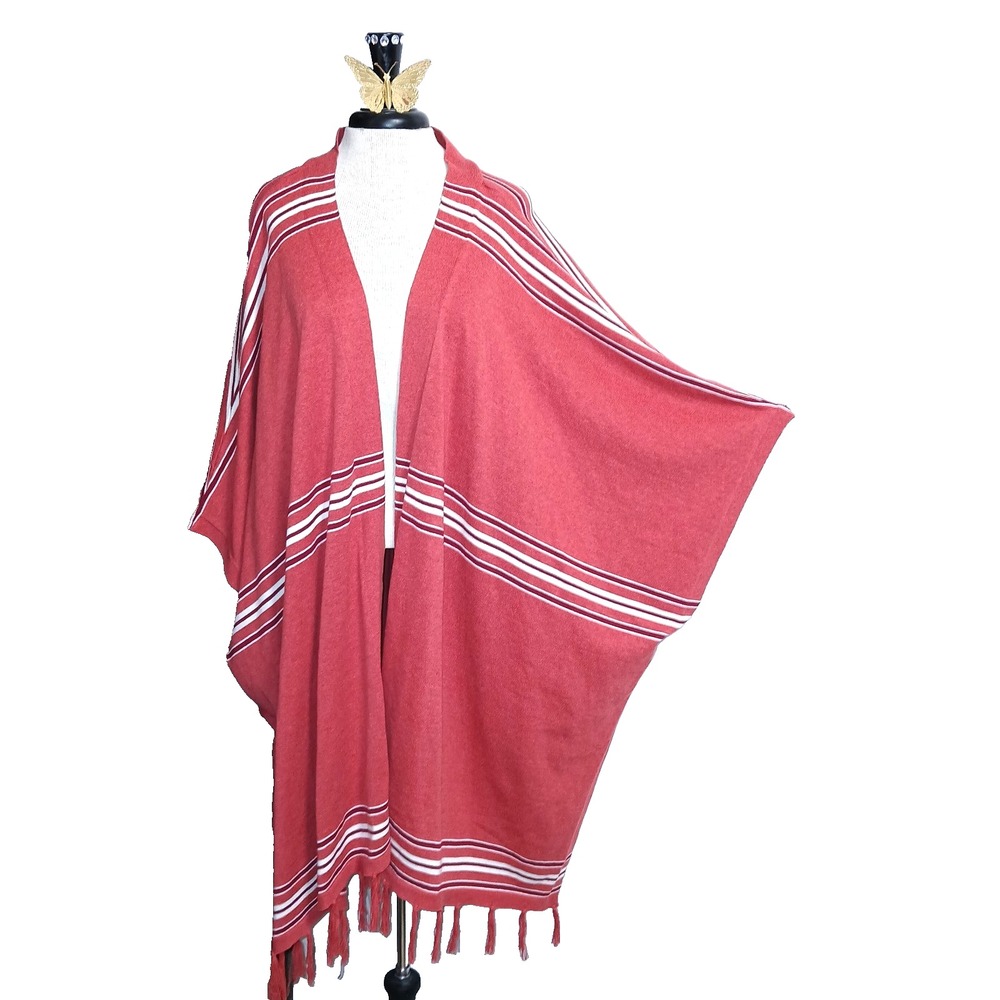 Denim & Co Canyon Retreat Jacquard Open Front Ruana Cardigan Terracotta 4X 5X